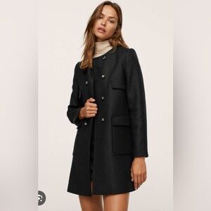 Mango Wool Blend Elegant Black Double-Breasted Women's Coat L